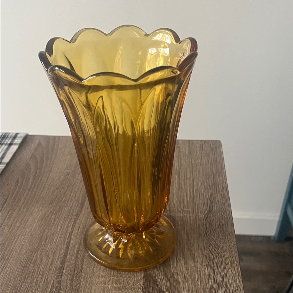 Amber Glass Fluted Vase - Home Accents